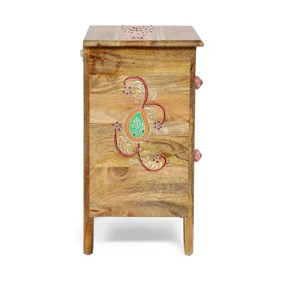 Fullen Handcrafted Boho 2 Drawer Mango Wood Nightstand Natural - Christopher Knight Home 4 Fullen Handcrafted Boho 2 Drawer Mango Wood Nightstand Natural - Christopher Knight Home - Image 4