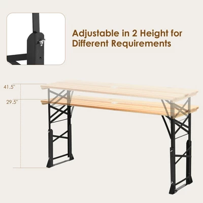 Costway 66.5" Outdoor Folding Wood Picnic Table Height Adjustable Metal Frame 7 Costway 66.5" Outdoor Folding Wood Picnic Table Height Adjustable Metal Frame - Image 7