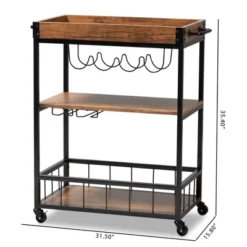 Cerne Oak And Finished Mobile Metal Bar Cart With Wine Bottle Rack Brown - Baxton Studio -Furniture Series Store GUEST 23852120 e3f0 4275 b03e 8fb5cb87f867