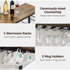 Yaheetech Home Bar Industrial Wine Rack Table With Glass Holder, Wine Bar Cabinet, Rustic Brown 10 Yaheetech Home Bar Industrial Wine Rack Table With Glass Holder, Wine Bar Cabinet, Rustic Brown -Furniture Series Store GUEST 239cd0f3 3ae8 4a28 bd46 1dde90cca53a