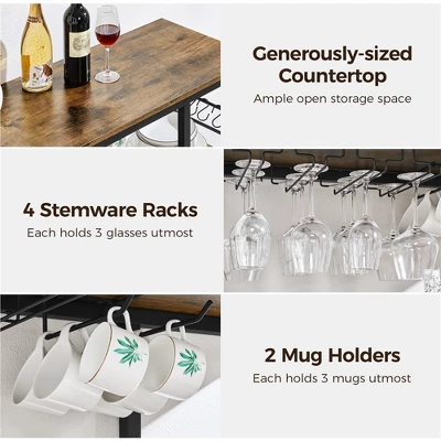 Yaheetech Home Bar Industrial Wine Rack Table With Glass Holder, Wine Bar Cabinet, Rustic Brown 4 Yaheetech Home Bar Industrial Wine Rack Table With Glass Holder, Wine Bar Cabinet, Rustic Brown - Image 4