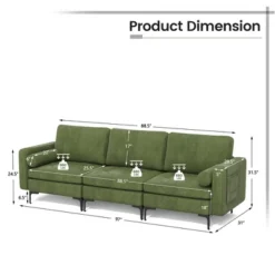 Costway Modern Modular 3-Seat Sofa Couch W/ Side Storage Pocket & Metal Legs Army Green -Furniture Series Store GUEST 2415de33 58e9 4f61 8e64 ac2ee7d2727b