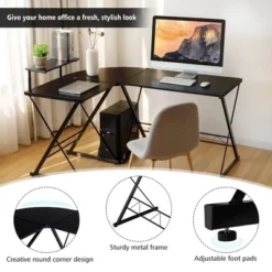 Costway 58'' X 44'' L-Shaped Computer Gaming Desk W/ Monitor Stand & Host Tray Home Office -Furniture Series Store GUEST 24da9f1f 54ec 488b a9fd fe21b67b7a1f