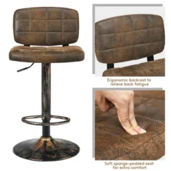 Costway Set Of 4 Adjustable Bar Stools Swivel Bar Chairs W/Backrest Retro Brown -Furniture Series Store GUEST 2586cda2 0451 4e6d 8a3e e93468d8bf5a