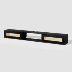 Modern Boho Floating TV Stand For TVs Up To 80" With Rattan Doors Black - Saracina Home -Furniture Series Store GUEST 25e22e1c 537a 4cda 8fdb bbe115b307cb