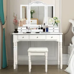 Costway 7 Drawers Vanity Set Dressing Table W/ Tri-Folding Mirror 23 Costway 7 Drawers Vanity Set Dressing Table W/ Tri-Folding Mirror -Furniture Series Store GUEST 26359450 702e 4d73 a821 14695df44928