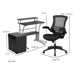 Flash Furniture Work From Home Kit - Black Computer Desk, Ergonomic Mesh Office Chair And Locking Mobile Filing Cabinet With Side Handles -Furniture Series Store GUEST 28c26666 4905 44c4 8d1e 25920f67c3d1