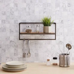 17" X 7.9" Floating Industrial Wood Wall Shelf With Metal Towel Bar Black - Danya B. -Furniture Series Store GUEST 29c8bf56 358c 475a b799 ab3f49201c14