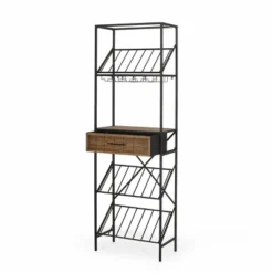 Boster Boho Industrial 21 Bottle Floor Wine Rack With Storage Natural/Black - Christopher Knight Home -Furniture Series Store GUEST 2a6741be 901a 4862 8465 b2ad6ec26050