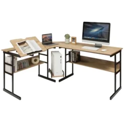 Costway L-Shaped Computer Desk Drafting Table Workstation W/ Tiltable Tabletop -Furniture Series Store GUEST 2b3a9282 d21f 4942 8610 eca462f96192