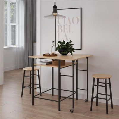 RealRooms Jace Kitchen 3 Piece Pub Set With Drop Leaf And 2 Counter Height Stools 2 RealRooms Jace Kitchen 3 Piece Pub Set With Drop Leaf And 2 Counter Height Stools - Image 2