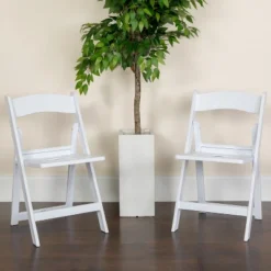 Emma And Oliver 2 Pack White Resin Slatted Party & Rental Folding Chair Indoor Outdoor