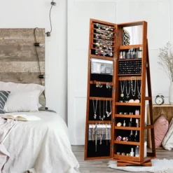 Costway 360degree Rotatable Jewelry Cabinet 2-in-1 Lockable Mirrored Organizer -Furniture Series Store GUEST 2da5d1b7 864c 4421 9cef 544d543c411f