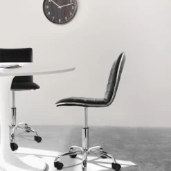 Elama 2 Piece Adjustable Faux Leather Rolling Office Chair In Black With Chrome Finish