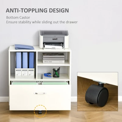 Vinsetto 29" Filling Cabinet, Office Storage Organizer With 4 Shelves, Wheels And Bottom Drawer For Legal And Letter Sized Files, White 4 Vinsetto 29" Filling Cabinet, Office Storage Organizer With 4 Shelves, Wheels And Bottom Drawer For Legal And Letter Sized Files, White - Image 4