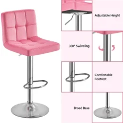 Yaheetech 2pcs Adjustable Modern Velvet Swivel Bar Stool With Backrest And Large Pedestal Base -Furniture Series Store GUEST 2f271857 bff2 4490 8e8b 639d1f75bc2c