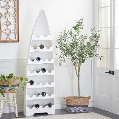 Coastal Wood Standing Wine Rack White - Olivia & May 1 Coastal Wood Standing Wine Rack White - Olivia & May