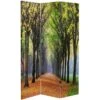6" Double Sided Autumn Footpath Canvas Room Divider Green - Oriental Furniture