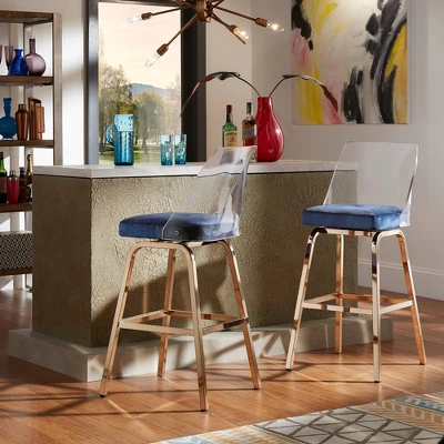 Set Of 2 29" Svana Champagne Gold Finish Velvet Barstools Navy - Inspire Q 1 Set Of 2 29" Svana Champagne Gold Finish Velvet Barstools Navy - Inspire Q