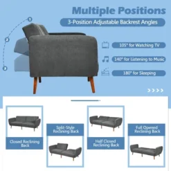Costway Convertible Futon Sofa Bed Adjustable Couch Sleeper W/ Wood Legs NavyGreyYellow 18 Costway Convertible Futon Sofa Bed Adjustable Couch Sleeper W/ Wood Legs NavyGreyYellow -Furniture Series Store GUEST 333ea8bf 042c 4a08 8276 fe35940c0c07
