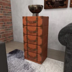 Traditional Faux Leather 5 Drawer Chest Camel Brown - Olivia & May -Furniture Series Store GUEST 341741eb 3fdc 4144 b3eb a2e9fce61141