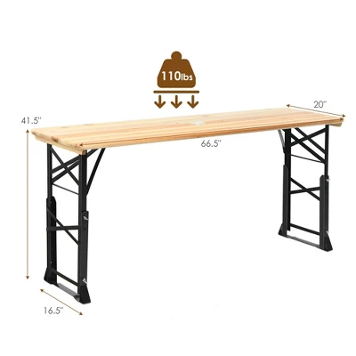 Costway 66.5" Outdoor Folding Wood Picnic Table Height Adjustable Metal Frame 2 Costway 66.5" Outdoor Folding Wood Picnic Table Height Adjustable Metal Frame - Image 2