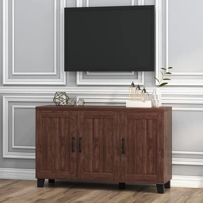 Costway 3-Door Buffet Sideboard Storage Credenza Cabinet Console Adjustable Shelf Brown/White Wash 3 Costway 3-Door Buffet Sideboard Storage Credenza Cabinet Console Adjustable Shelf Brown/White Wash - Image 3