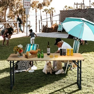 Costway 66.5" Outdoor Folding Wood Picnic Table Height Adjustable Metal Frame 1 Costway 66.5" Outdoor Folding Wood Picnic Table Height Adjustable Metal Frame