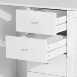 HOMCOM 47" Modern Storage Cabinet Buffet Sideboard With Drawers And Louvered Doors- White -Furniture Series Store GUEST 35895cc2 6202 4fb5 a38f 784887eef3df