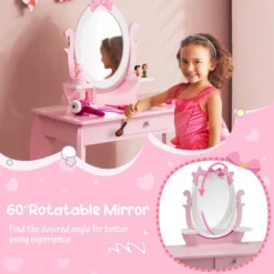 Costway Kid Vanity Table Stool Set With Adjustable Mirror Storage Drawer Makeup Pink -Furniture Series Store GUEST 35a833b4 4cd0 4396 8c51 784882c640a4