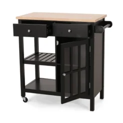 Byway Contemporary Kitchen Cart With Wheels Black/Natural - Christopher Knight Home -Furniture Series Store GUEST 37d7f440 7fc8 4a73 b201 5808152b7756