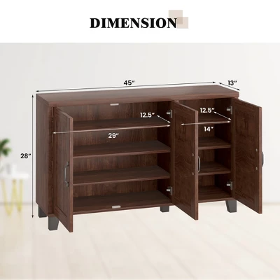 Costway 3-Door Buffet Sideboard Storage Credenza Cabinet Console Adjustable Shelf Brown/White Wash 2 Costway 3-Door Buffet Sideboard Storage Credenza Cabinet Console Adjustable Shelf Brown/White Wash - Image 2