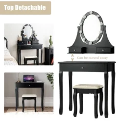 Costway Bedroom Vanity Set Makeup Dressing Table W/3 Drawers 10 LED Bulb Black -Furniture Series Store GUEST 397a4c79 fc84 4db7 adf8 65bb34d3cdac