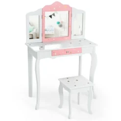 Costway Kids Vanity Princess Makeup Dressing Table Chair Set W/ Tri-folding Mirror 21 Costway Kids Vanity Princess Makeup Dressing Table Chair Set W/ Tri-folding Mirror -Furniture Series Store GUEST 3a8afdd1 ccf5 4465 91f0 7b3ea40cc919