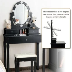Costway Bedroom Vanity Set Makeup Dressing Table W/3 Drawers 10 LED Bulb Black -Furniture Series Store GUEST 3d2f3a7d c595 45e2 9759 7b5cbf602f7d