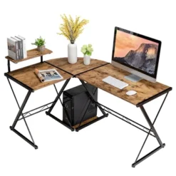 Costway 58'' X 44'' L-Shaped Computer Gaming Desk W/ Monitor Stand & Host Tray Home Office -Furniture Series Store GUEST 3fdaa60d 62f8 4420 8d19 c1035042dfeb
