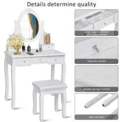 Costway Bedroom Wooden Mirrored Makeup Vanity Set Stool Table Set White 5 Drawers -Furniture Series Store GUEST 3fff0dde c4e8 4ba9 87b6 0bb55b386dc0