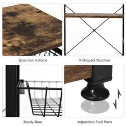 Costway Industrial Kitchen Baker's Rack Microwave Stand Utility Storage Shelf W/ 6 Hooks Steel Black -Furniture Series Store GUEST 402e62ef 6fd3 488b b918 01a474c65e2b