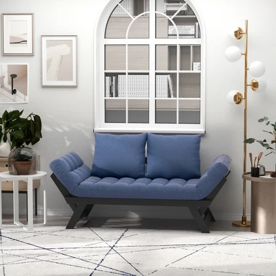 HOMCOM Single Person 3 Position Convertible Chaise Lounger Sofa Bed With 2 Large Pillows And Oak Frame 2 HOMCOM Single Person 3 Position Convertible Chaise Lounger Sofa Bed With 2 Large Pillows And Oak Frame - Image 2