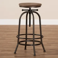 Baxton Studio Aline Wood And Rust Finished Steel Adjustable Swivel Barstool Brown - BaxtonStudio -Furniture Series Store GUEST 423647fd f7d6 4bdd a7bd f81136413c0d