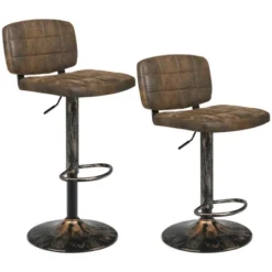 Costway Set Of 4 Adjustable Bar Stools Swivel Bar Chairs W/Backrest Retro Brown -Furniture Series Store GUEST 4292afa5 52f0 4502 bc9a 0164141842ff