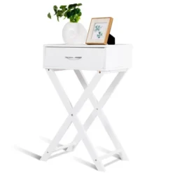 Costway 2 PCS Nightstand X-Shape Drawer Accent Side End Table Modern Home Furniture White