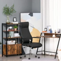 Vinsetto High Back Executive Office Chair Faux Leather Swivel Computer Desk Chair With Padded Arm, Adjustable Height, Wheels Black