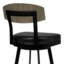 30" Frisco Faux Leather Metal Barstool Black/Gray Wood Back - Armen Living -Furniture Series Store GUEST 46322c5e f660 43b6 b267 4313b1b2f0dd