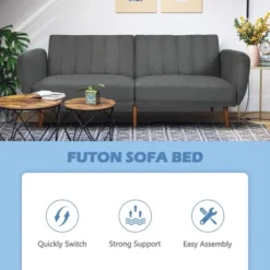 Costway Convertible Futon Sofa Bed Adjustable Couch Sleeper W/ Wood Legs NavyGreyYellow 17 Costway Convertible Futon Sofa Bed Adjustable Couch Sleeper W/ Wood Legs NavyGreyYellow -Furniture Series Store GUEST 48088581 845c 4cd4 bb96 ff5e9dd30d2c