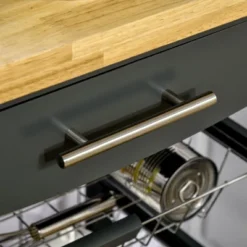 HOMCOM 3-Tier Utility Kitchen Cart With Handle Bar, Steel Basket Rolling Cart, Food Storage Service Trolley With Drawer, Rubber Wood Top -Furniture Series Store GUEST 482323e6 49b2 4f1d ae68 91f0325f8d67