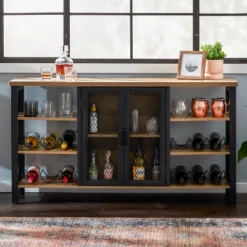 Jomeed Modern Industrial Farmhouse Metal Frame Wooden Buffet Coffee Entertainment Cabinet With Removable Wine Bottle And Stemware Racks -Furniture Series Store GUEST 489f977e 2bd5 4ae2 bedb b58984670662