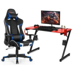 Costway Gaming Desk & Chair Set Z-Shaped Racing Style Desk With Massage Swivel Gaming Chair -Furniture Series Store GUEST 4996b62d 86c0 4b4f b208 be5f2e185ca9