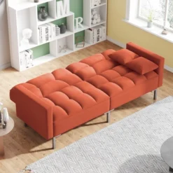 Modern Linen Upholstered Convertible Folding Futon Sofa Bed-ModernLuxe