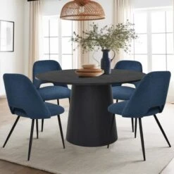 Dwen+Edwin 5-Piece 46" Manufactured Grain And 21.6" Wider Seat 4 Upholstered Fabric Chairs Modern Round Dining Table Set-The Pop Maison -Furniture Series Store GUEST 4a4ebbe3 6d69 43ed 841e 3e9fa1a971c6
